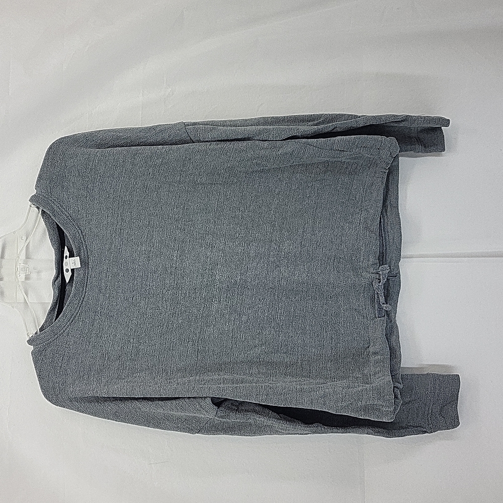 THREE DOTS Gray Scoop Neck Long Sleeve Drawstring Waist Loungewear Sweater Top